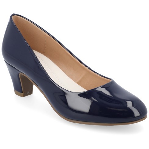 Navy patent block heel court shoes best sale