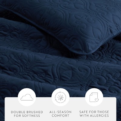 Becky Cameron Quilted Coverlet and Shams Set Damask Square Herringbone Pattern - Becky Cameron, Damask / Navy, King/California King — фото 4