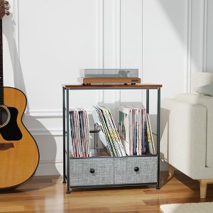 MOEPISY 2-Tier Record Shelf Table with Fabric Drawer, Holds Up to 110 Vinyl Records - 1 of 4