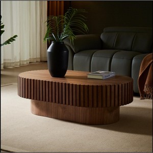 GDFStudio Lawrence Modern Oval Sculpted Wood 43.7" Coffee Table - 1 of 4