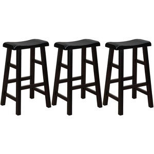 eHemco Heavy-Duty Solid Wood Saddle Seat Kitchen Counter Barstools, 29 Inches, Set of 3 - 1 of 4