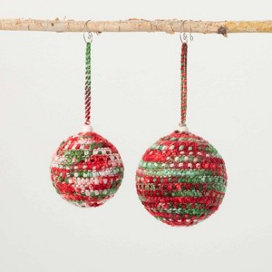 Festive Knit Ball Ornament Multicolor 6"H  Set of 2 - 1 of 2