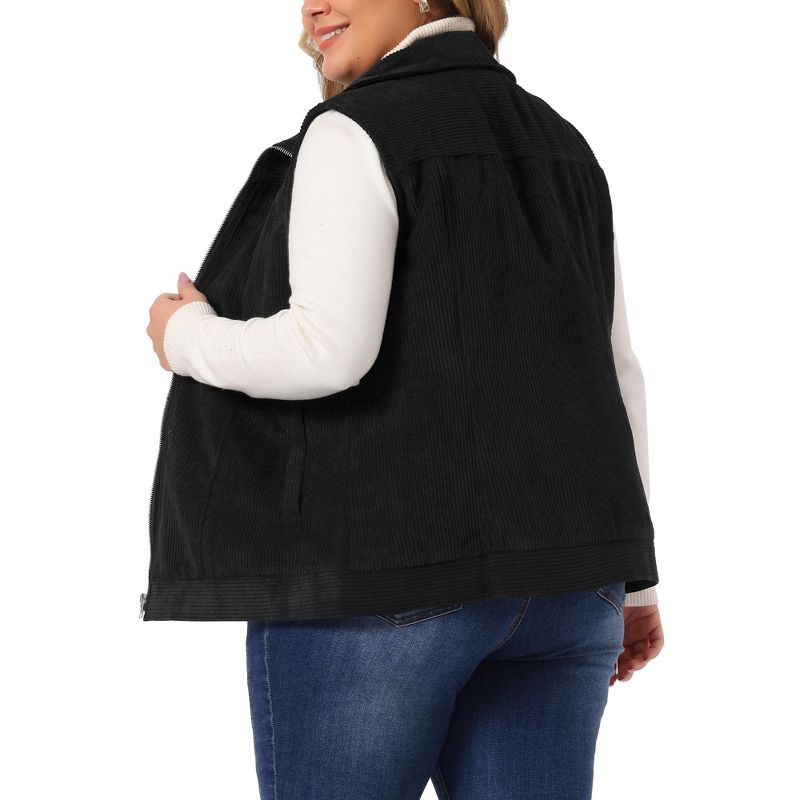 Agnes Orinda Women's Plus Size Corduroy Zipper Side Pocket Casual Sleeveless Fleece Vests, 4 of 6