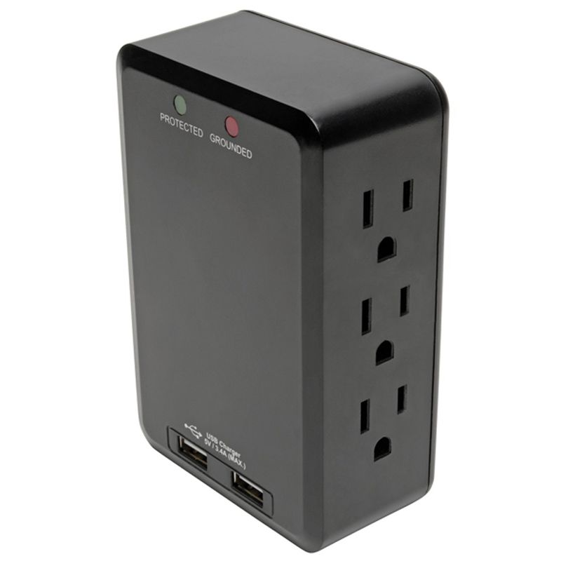 Tripp Lite Protect It!® 6-Outlet Side-Load Surge-Protector Wall Tap with 2 USB Charging Ports, 1 of 10