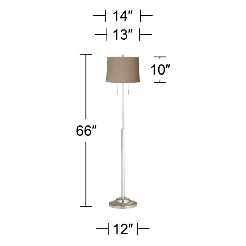 360 Lighting Abba Modern Floor Lamp Standing 66" Tall Brushed Nickel Silver Metal Natural Linen Drum Shade for Living Room Bedroom Office House Home, 4 of 5