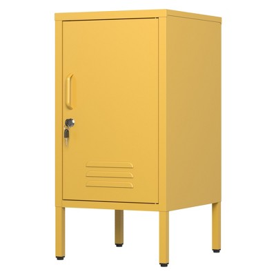 Single Door Lockable Metal End Table,Modern Minimalist Room Side Table with 2 Adjustable Shelf ,Multi Cabinet ,27.55”H x 13.78”W x 14.96”D Orange