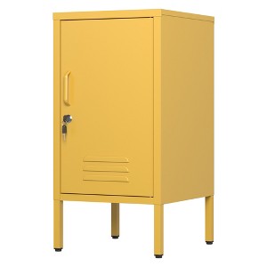 Single Door Lockable Metal End Table,Modern Minimalist Room Side Table with 2 Adjustable Shelf ,Multi Cabinet ,27.55”H x 13.78”W x 14.96”D Orange - 1 of 4