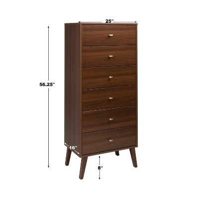 Cherry Red Mid-Century Modern Tall 6-Drawer Lingerie Chest