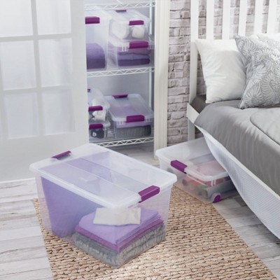 Clear Plastic Stackable Lidded Underbed Storage Boxes, 66 Quart, 6 Pack