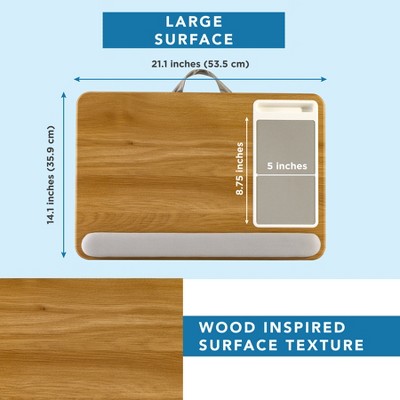 Oak Woodgrain Lap Desk with Wrist Rest and Mouse Pad