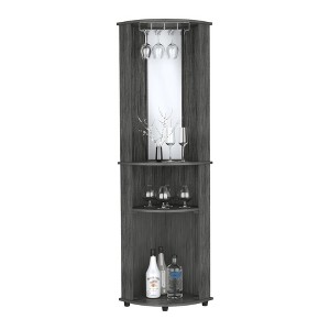 74.8 In. Corner Bar Cabinet Unit with Wine Glass Rack and Lower Cabinet, Smokey Oak - 1 of 4