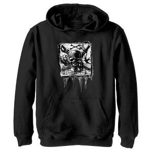 Boy's Pirates of the Caribbean: Curse of the Black Pearl Black and White Skull Logo Pull Over Hoodie - 1 of 4
