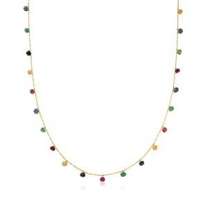 Ross-Simons 4.10 ct. t.w. Multicolored Sapphire and 1.30 ct. t.w. Ruby Bead Station Necklace in 10kt Yellow Gold - 1 of 4
