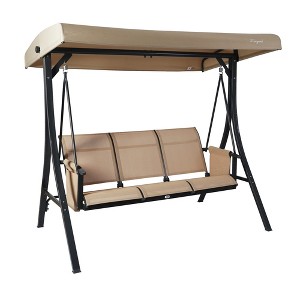Kozyard Brenda 3-Seats Patio Swing Chair Outdoor Porch Swing Glider with Adjustable Canopy Side Pouches for Garden Poolside Backyard - 1 of 4