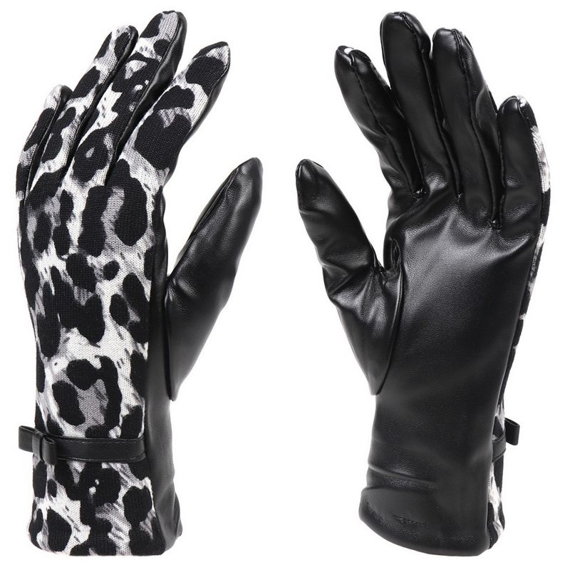 Women's Black Cheetah Print Gloves With Fleece Lining And Touch Screen, 4 of 6