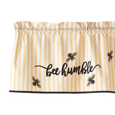 Lakeside Bee Humble and Bee Kind Striped Window Valance - Spring Kitchen Accent