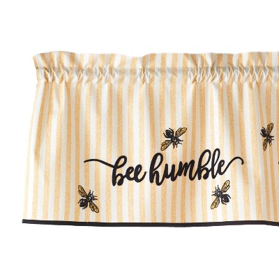 Lakeside Bee Humble and Bee Kind Striped Window Valance - Spring Kitchen Accent