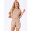 INSPIRE CHIC Women's Ribbed Knit Soft Short Sleeve Top and Shorts Ruffled Lounge Set Pajama Set with Pocket - 2 of 4