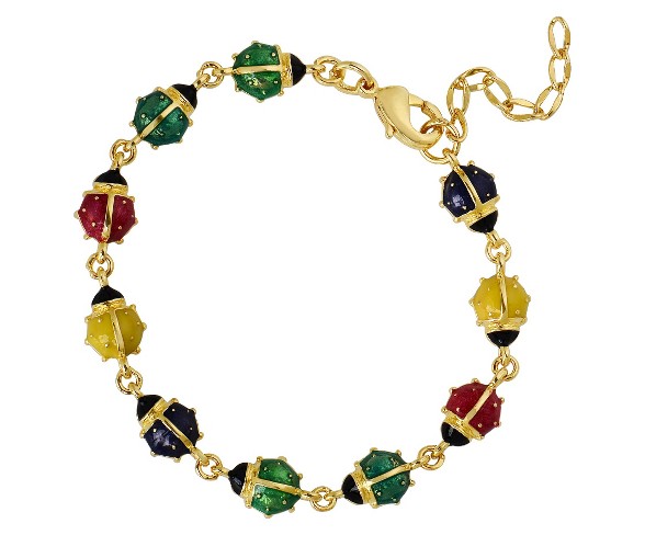ELLEN 18k Gold Overlay Enamel Children's Ladybug Link Bracelet