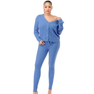 Slickblue Women's Cable Knit Sweater and Cardigan Set, Two Piece Knitwear, Wine/Sky Blue, Soft Fabric, Size S-L - 1 of 4