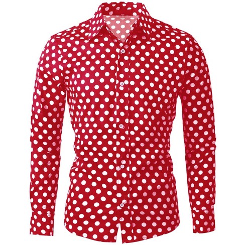 Lars Amadeus Men's Shirts Polka Dots Long Sleeve Slim Fit Printed Dress  Button Down Shirt Red M : Target