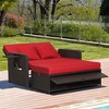 Costway Patio Rattan Loveseat Set Daybed Lounge Storage Ottoman Side Tables Adjust Turquoise/Black/Gray/Red/Navy/Beige - 2 of 4