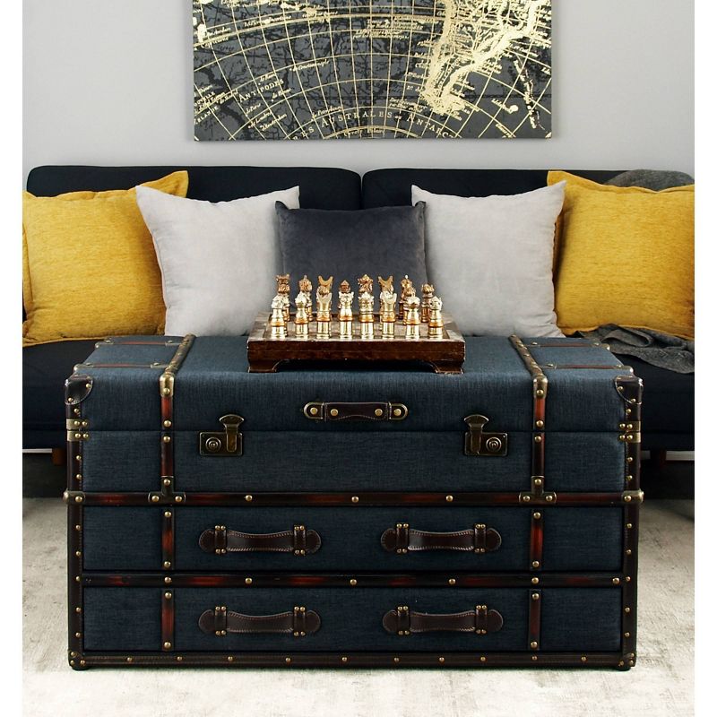 Traditional Linen and Wood Coffee Table Dark Blue - Olivia &#38; May, 3 of 6