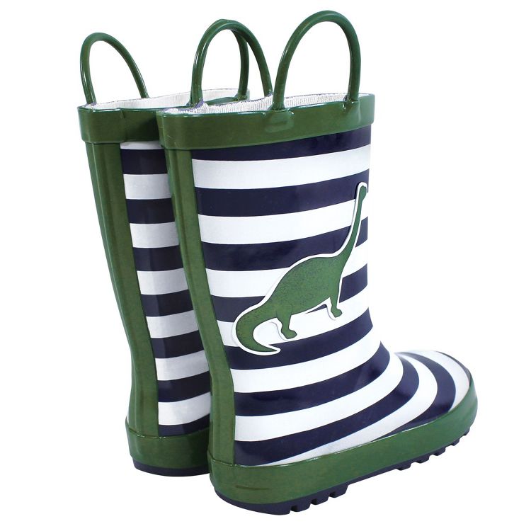Hudson Baby Infant Boy Rain Boots, Dino Stripe, 3 of 4