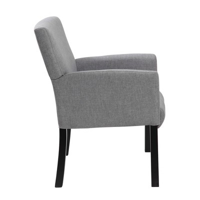 Elegant Medium Gray Linen Upholstered Guest Chair with Black Wood Legs