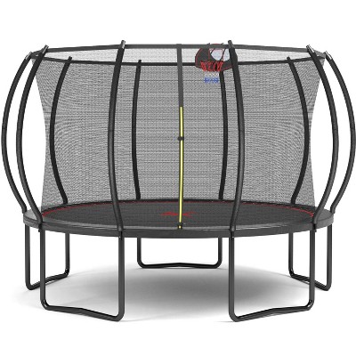 HFYee 8/12/14FT Starter Trampoline Kit Soft Basketball Board & Inflator for Ages 4+ Blue Safety Net
