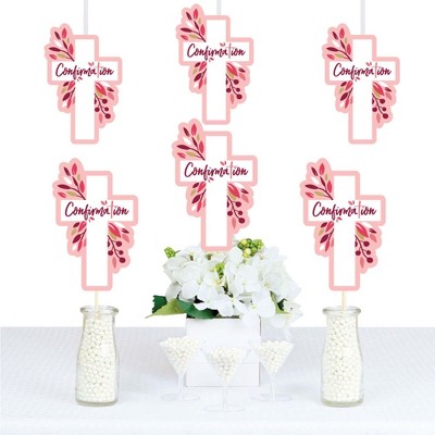 Big Dot of Happiness Confirmation Pink Elegant Cross - Decorations DIY Girl Religious Party Essentials - Set of 20