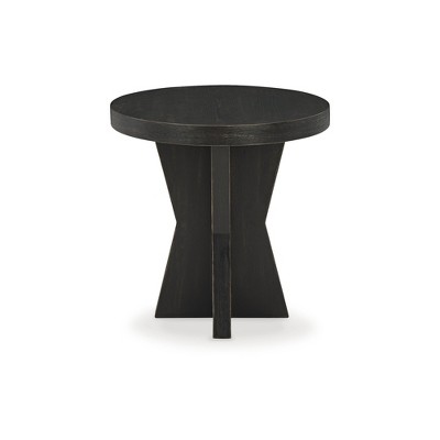 Black Round Geometric Base Wood End Table