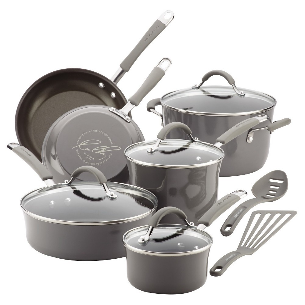 Rachael Ray - Cucina 12-Piece Cookware Set - Sea Salt Gray