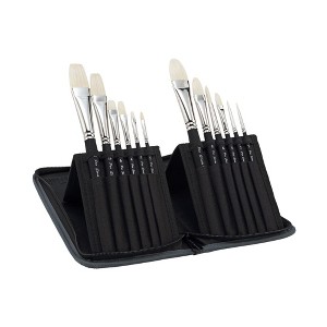 Creative Mark Pro Stroke Premium White Chungking Hog Bristle Artist Paint Brush - Short Handle Set of 12 with Easel Case - Natural Bristle Brush w/ - 1 of 4