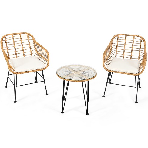 Tangkula 3 Pieces Patio Furniture Set W/tempered Glass Coffee 