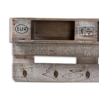Rustic Whitewashed Oak Wall Mounted Coat Rack with Shelves