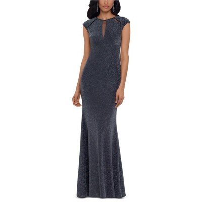 Betsy & Adam Womens Cap-Sleeve Metallic Gown Dress, Black, 2