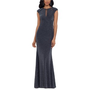 Betsy & Adam Womens Cap-Sleeve Metallic Gown Dress, Black, 2 - 1 of 1