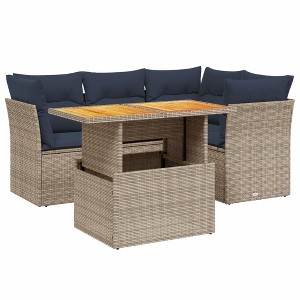vidaXL 5 Piece Patio Sofa Set with Cushions - Gray Poly Rattan without storage - 1 of 4