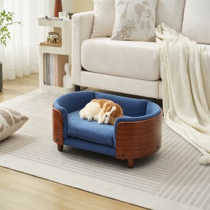 SEVOBAL Pet Beds Scandinavian Style Elevated Dog Sofa with Solid Wood Legs and Walnut Bent Wood Back for Indoor, Blue, 31.5"*20.47"*8.66" - 1 of 4