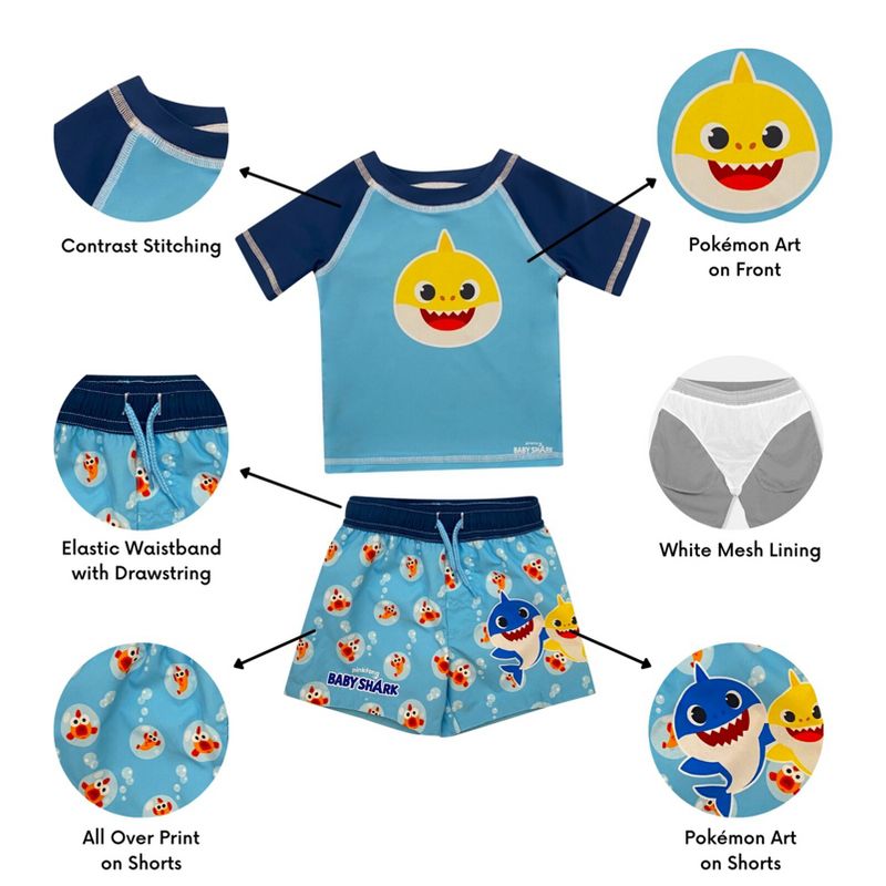 Pinkfong Baby Shark Rash Guard and Swim Trunks Outfit Set Infant, 5 of 8