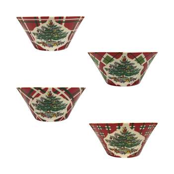 Spode Christmas Tree Tartan Ice Cream Bowl, Set of 4, Dessert Bowls for Fruit, Ice Cream, Condiments and Holiday Treats, Fine Earthenware