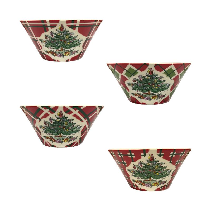 Spode Christmas Tree Tartan Ice Cream Bowl, Set of 4, Dessert Bowls for Fruit, Ice Cream, Condiments and Holiday Treats, Fine Earthenware, 1 of 6