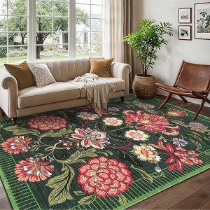 Washable Area Rugs for Living Room, Floral Rug for Bedroom, Soft Low Pile Non Slip Throw Rugs - 1 of 4