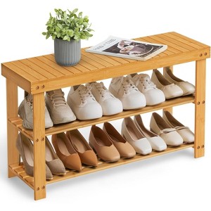 3-Tier Bamboo Shoe Rack Bench - Supports 286lbs, Natural Wood Storage Organizer for Entryway, Bathroom, and Bedroom - 1 of 4