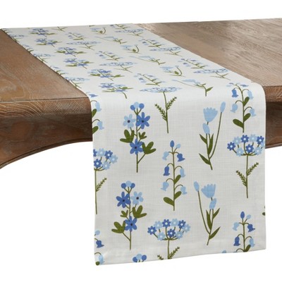 72" x 14" Cotton Floral Table Runner Blue - Saro Lifestyle