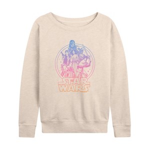 Women's - Star Wars - Luke, Leia, & Han Solo Gradient Lightweight French Terry Wide Neck Long Sleeve Shirt - 1 of 4