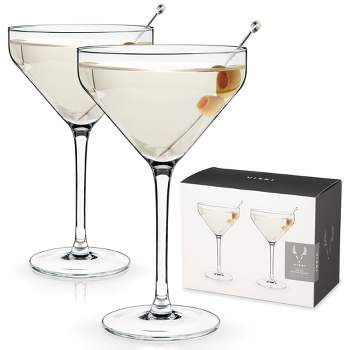 Viski Angled Martini Glasses, Set of 2, Holds 9 oz, Lead-Free Crystal, Stemmed Cocktail Barware