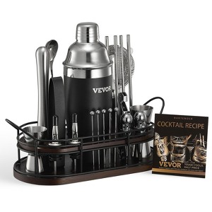 VEVOR Cocktail Shaker Set,23-Piece Stainless Steel Bar Tools with Bamboo Stand, Martini Bartender Kit Accessories | Mixer Spoon,Muddler, Silver&Black - 1 of 4