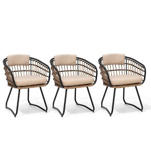 Pellebant Patio Rattan Dining Chairs Set Outdoor Dining Chairs with Cushions and Armrest Wicker Dining Armchairs Porch Chairs - 1 of 4
